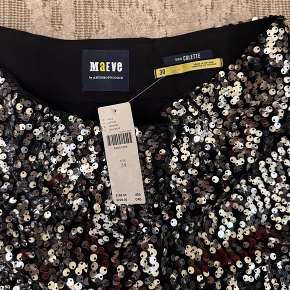 NWT Anthropologie Maeve The Colette Cropped Wide-Leg Sequin Pants Silver Size 30 - Picture 12 of 12